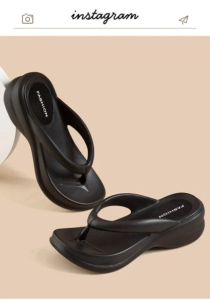 Summer 6CM Women Fashion High Heeled Slippers Female Indoor Casual Wedges Flip Flops Girls Outdoor Beach Thick Platform Sandals