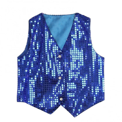 Boys Girls Sequined Vest Waistcoat Hip Hop Jazz Street Dance Vest Birthday Christmas Halloween Stage Performance Shinny Vest