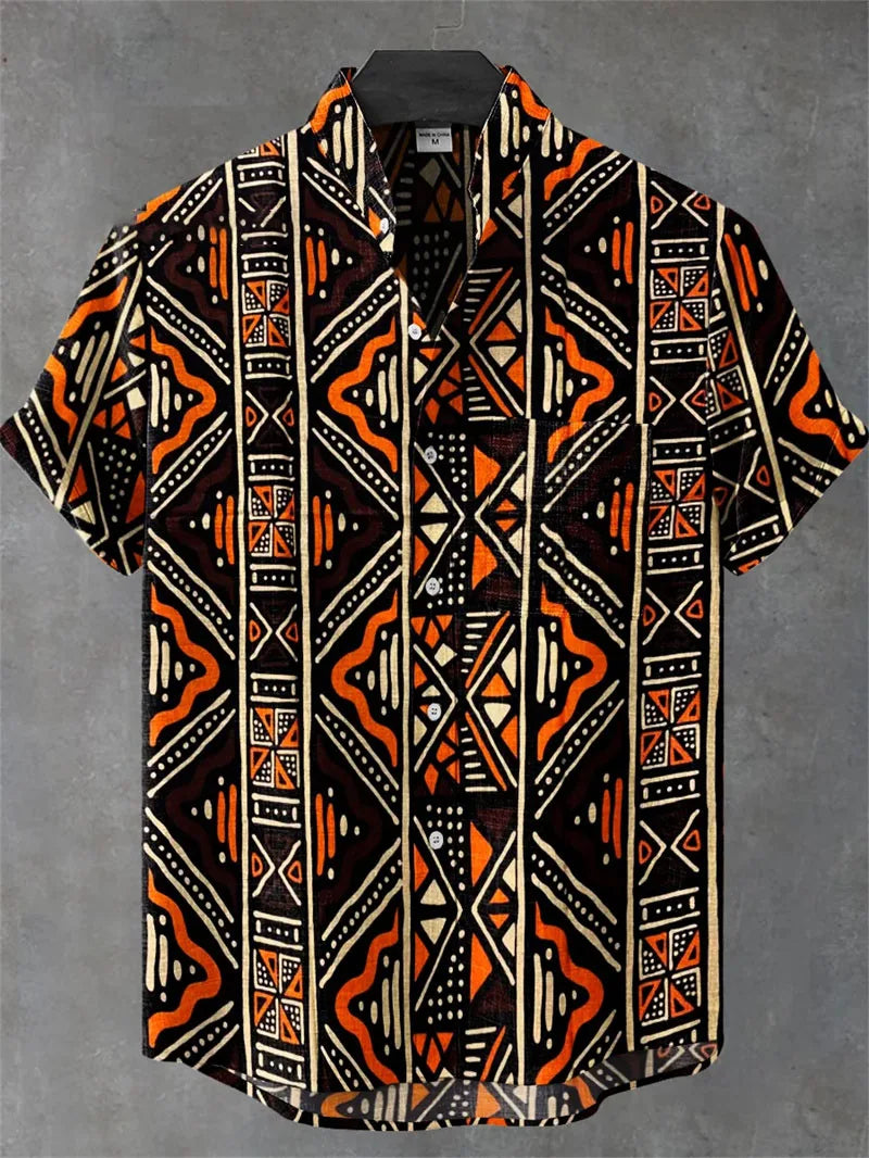 3D Men's Hawaiian Shirt Men's Linen Summer Stitching Retro Shirt Single Breasted Short Sleeved Top Camisa Hawaiana Hombre