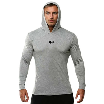 Gym Running Sport T-Shirts Mens Cotton Long Sleeve Hooded Clothing Fitness Bodybuilding Muscle Hoodies Workout Jogging Shirts