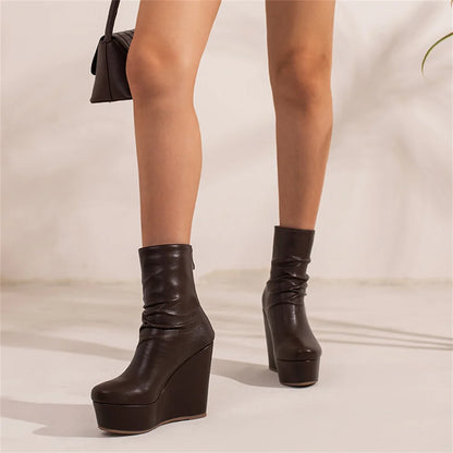 Big Size 35-43 Brand New Ladies Platform Ankle Boots Fashion Zip Wedges High Heels Boots Women 2022 Party Office Shoes Woman