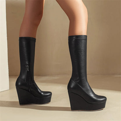 Big Size 35-43 Brand New Ladies Platform Ankle Boots Fashion Zip Wedges High Heels Boots Women 2022 Party Office Shoes Woman