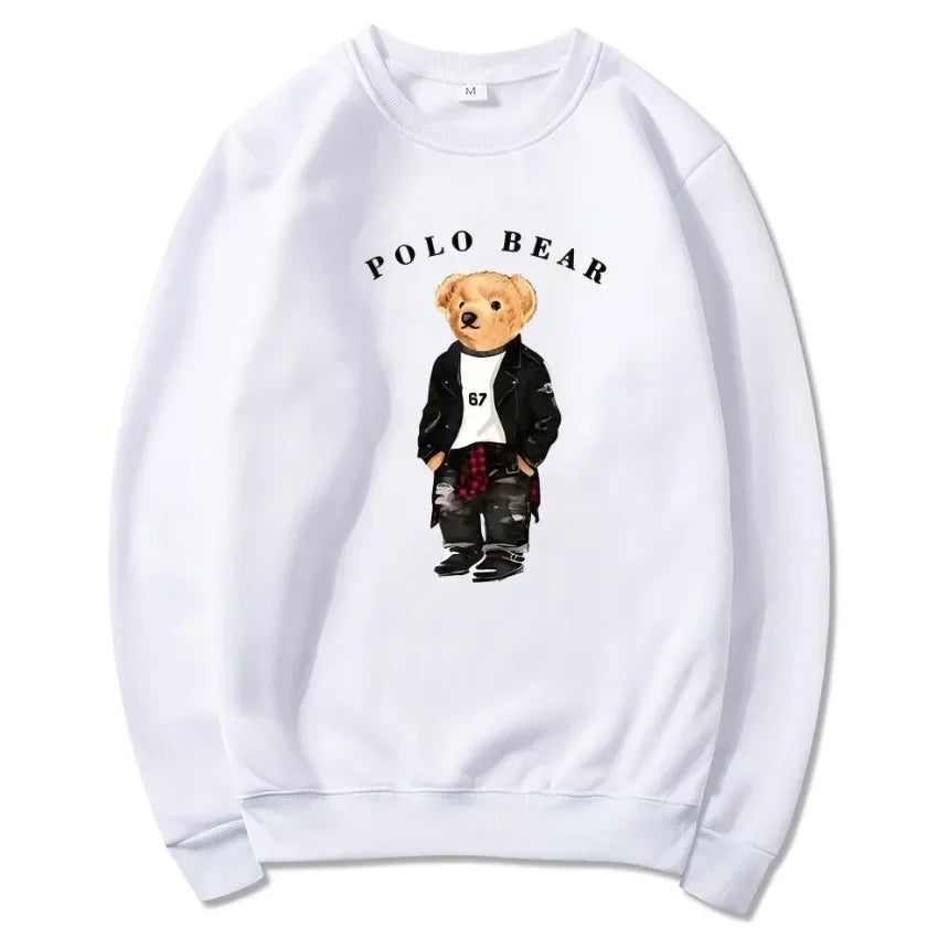 Men's casual and comfortable pullover, fashionable and versatile hooded sweatshirt with teddy bear pattern, sports shirt