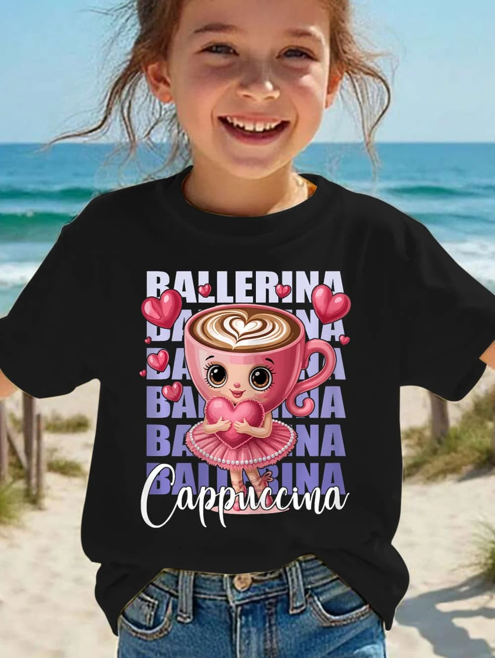 Italian Brainrot Cute Meme T-Shirt for Girls Clothes Ballerina Cappuccino Print Tee Tops Pink Summer Kawaii Outfits Streetwear