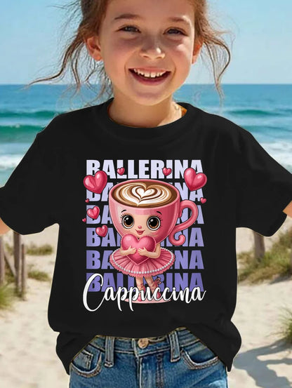 Italian Brainrot Cute Meme T-Shirt for Girls Clothes Ballerina Cappuccino Print Tee Tops Pink Summer Kawaii Outfits Streetwear