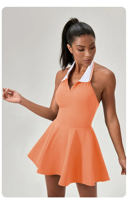 Summer Dress Vest Deep V Hanging Neck Sexy Dress for Women Contrasting Color Lapel Golf Skirt Outdoor Sports Gym Running