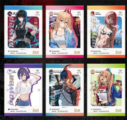 New Chainsaw Man Card Hell Hero Cards Denji Makima Rare Metal Card Fold Cards Animation Collection Card Children Toys Gifts
