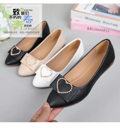 Spring autumn Office Patent Leather Woman Flats Shoes Ballets Metal Buckle Bow Lady Fall Girl Ballerina Dress Pointed Toe Slip