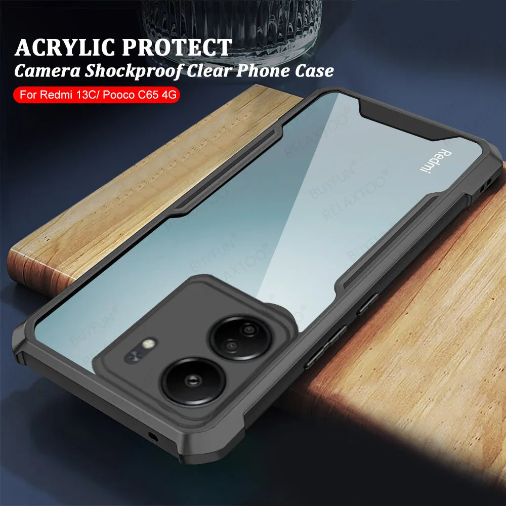 For Xiaomi Redmi 13C 14C Case Acrylic Transparent Armor Shockproof Cover Poco C65 PocoC65 Redmi13C Redmi14C 4G Protection Coque