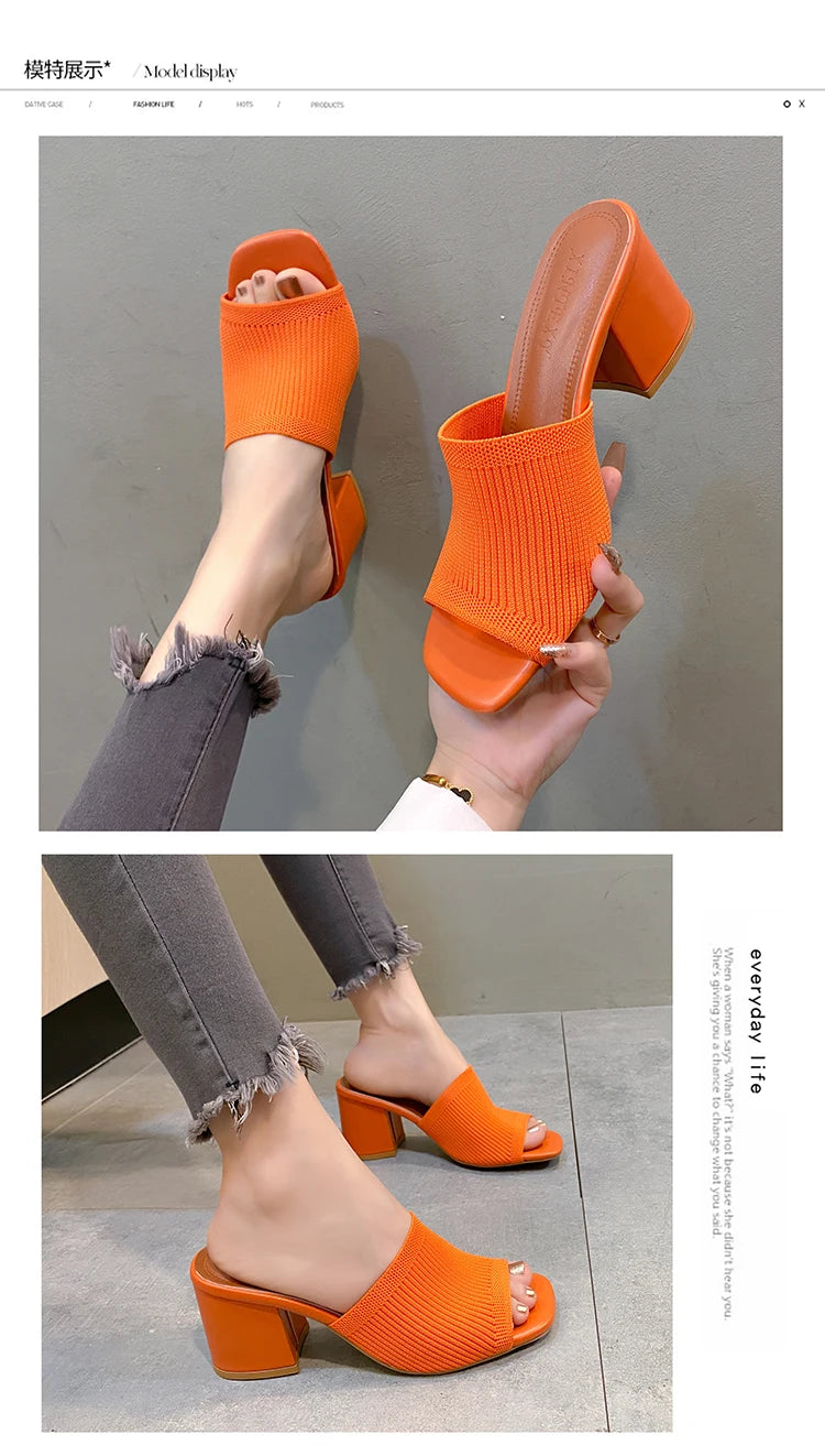 Women Sandals Slippers Luxury Summer Outdoor Casual Women Shoes Open Toe Soft High Heels Slides Black Mules Sandals Size 42