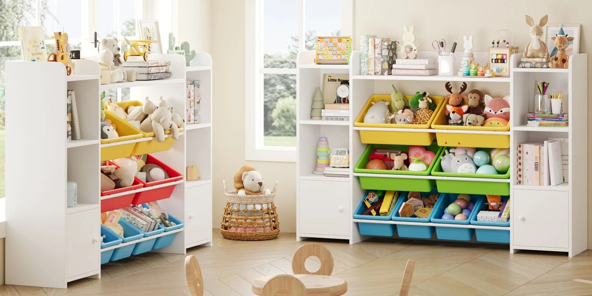 Getone Toy Storage Unit Children's Bookcase Toy Organiser Kids Storage with 8 Removable Boxes and Storage Shelves for Living Room Playroom Bedroom 138.8 x 29.6 x 94.3 cm