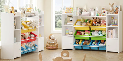 Getone Toy Storage Unit Children's Bookcase Toy Organiser Kids Storage with 8 Removable Boxes and Storage Shelves for Living Room Playroom Bedroom 138.8 x 29.6 x 94.3 cm