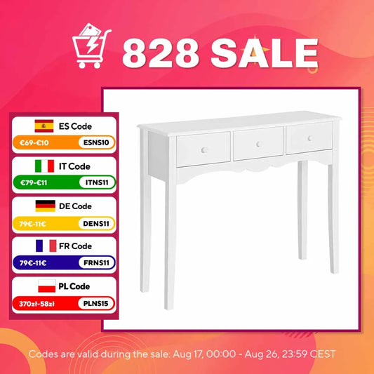HOMCOM Mueble Mesa Recibidor Entrada Tocador Consola con 3 Cajones 100x32x85cm