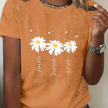2024 New Women's Color Block T-shirt Summer Fashion Short sleeved Top Flower Print Loose Clothing Women's Party T-shirt