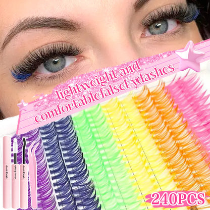 [Personal Eyelash] 240/390/600 Cluster Color Mixed Eyelash Extension Kit Makeup Beginner False Eyelash