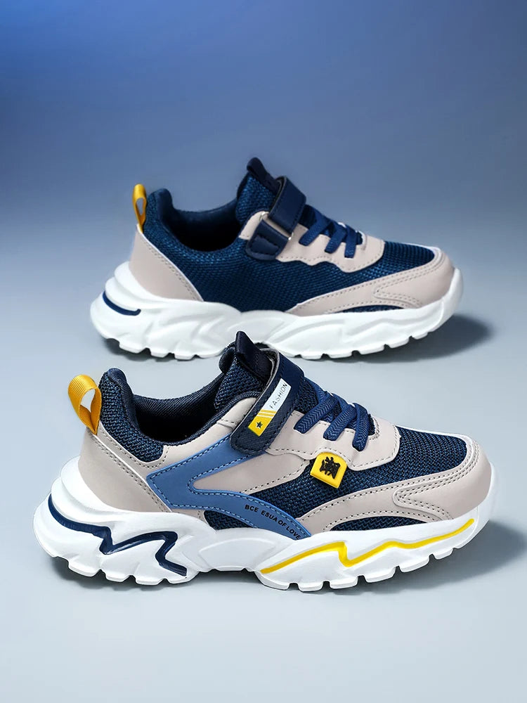 Kid Sneakers Sport Shoes for Boys Fashion Leather Children Breathable Mesh Comfort Shoes Casual Walking Outdoor Running Shoes