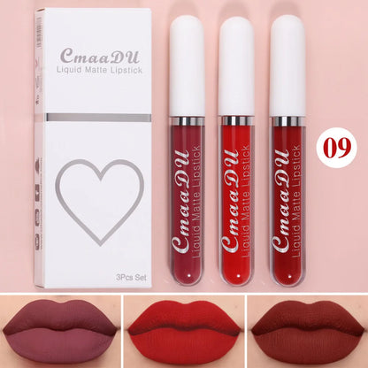 1/3pcs Matte Lipstick Set Liquid Waterproof Velvet Sexy Red Lip Gloss Kit Makeup Lasting Non-stick Cup Lip Tint Beauty Cosmetics