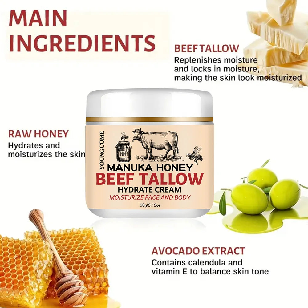 Manuka Honey Beef Tallow Face Cream Moisturiser Facial Anti Aging Skin Care Repair Fade Fine Line Wrinkle Remover Face Cream
