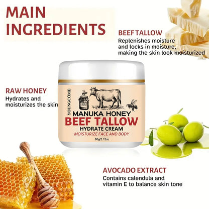 Manuka Honey Beef Tallow Face Cream Moisturiser Facial Anti Aging Skin Care Repair Fade Fine Line Wrinkle Remover Face Cream
