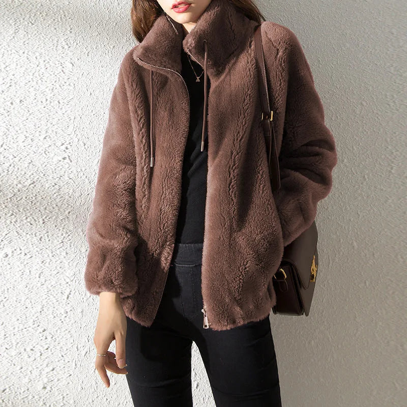 Women Thick Coats Zipper Turtleneck Spliced Long Sleeve Coat Warm Solid Zipper Jackets Outwear Casual Cardigan Lady Winter 2024