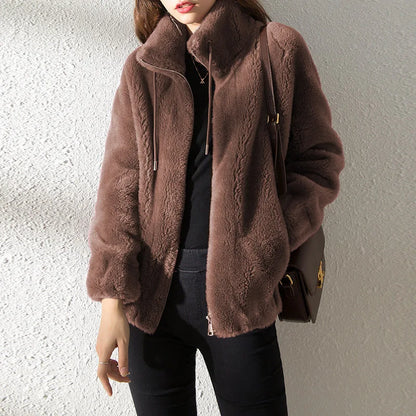 Women Thick Coats Zipper Turtleneck Spliced Long Sleeve Coat Warm Solid Zipper Jackets Outwear Casual Cardigan Lady Winter 2024