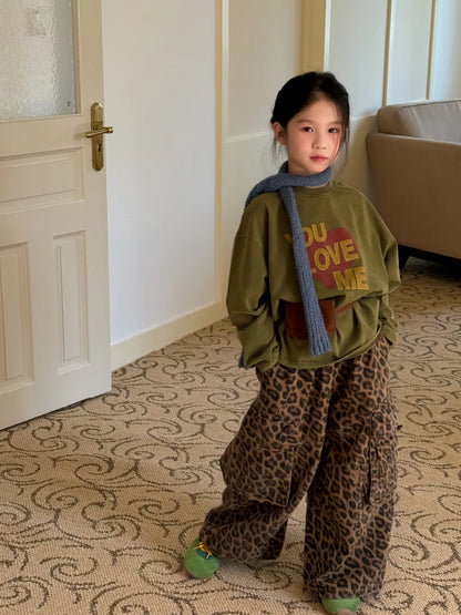 Children's Hoodie 2025 Autumn Girls' Korean Version Long Sleeved Letter Inner with Children's Round Neck Casual Loose Top