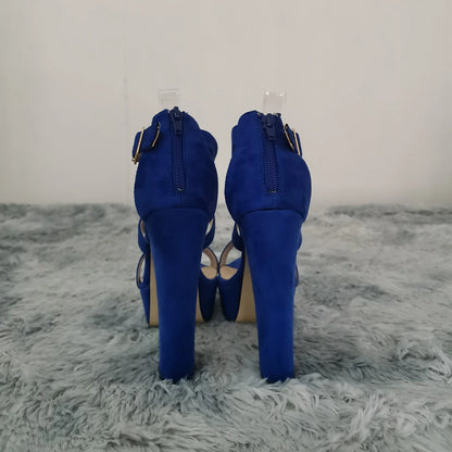LOSLANDIFEN Women's Open Toe Cross Strap Buckle Wedge Platform Sandals High Heel Chunky Block Heels Dress Party Wedding Shoes