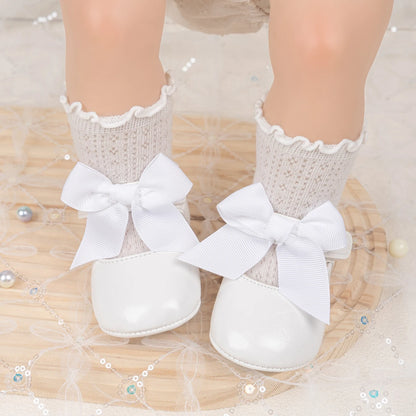 Fashion Baby Girl Casual Leather Shoes Exquisite Lace Bowknot Solid Color Princess Wedding Walking Shoes Soft Non-slip Flat Sole
