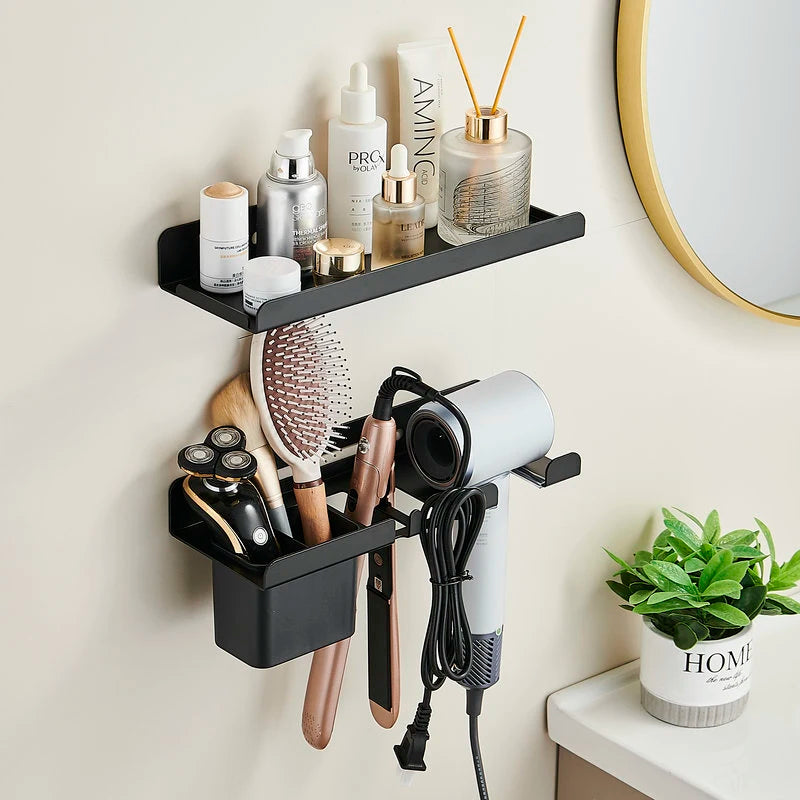 Hairdryer Holder Wall Wall mounted hair dryer rack And Hair Curler Holder Storage Rack Bathroom Organizer