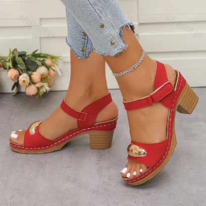 Women's Fashion Sandals 2025 Summer New Coarse Heel Leisure Comfortable Retro Outdoor Beach Cool Pumps Open Toes Elegant Sandals