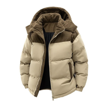 Men's New Winter Cotton Jacket: Fleece-Lined, Thickened for Warmth, with Removable Hood and Stand-Up Collar for Cold Resistance