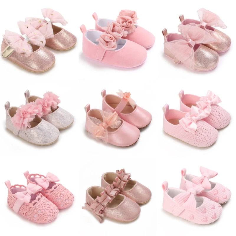 Cute Girl 0-18M Baby Shoes Pink Theme Bow Princess Shoes Spring and Autumn Soft Sole Lightweight Garden Shoes Casual Shoes