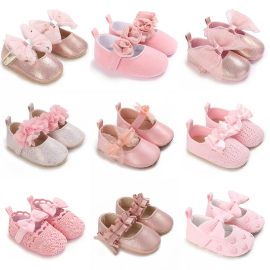 Cute Girl 0-18M Baby Shoes Pink Theme Bow Princess Shoes Spring and Autumn Soft Sole Lightweight Garden Shoes Casual Shoes