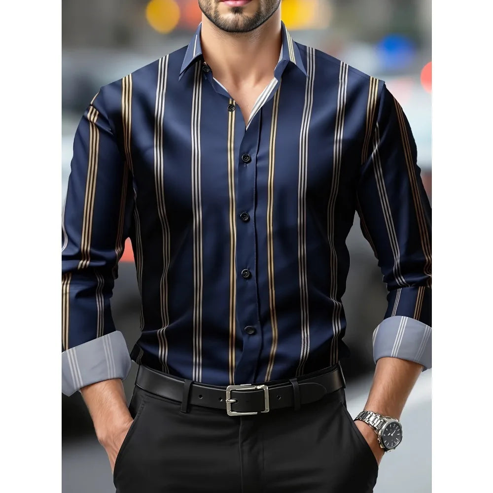2025 New Men Shirts Fashion Brand Striped Long Sleeve Smart Casual Male Business Shirts
