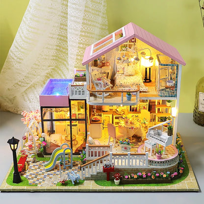 Wooden Miniature Doll House Kit 3D Puzzle Assembly Building Model Toy Home Bedroom Decoration With Furniture Adult New Year Gift