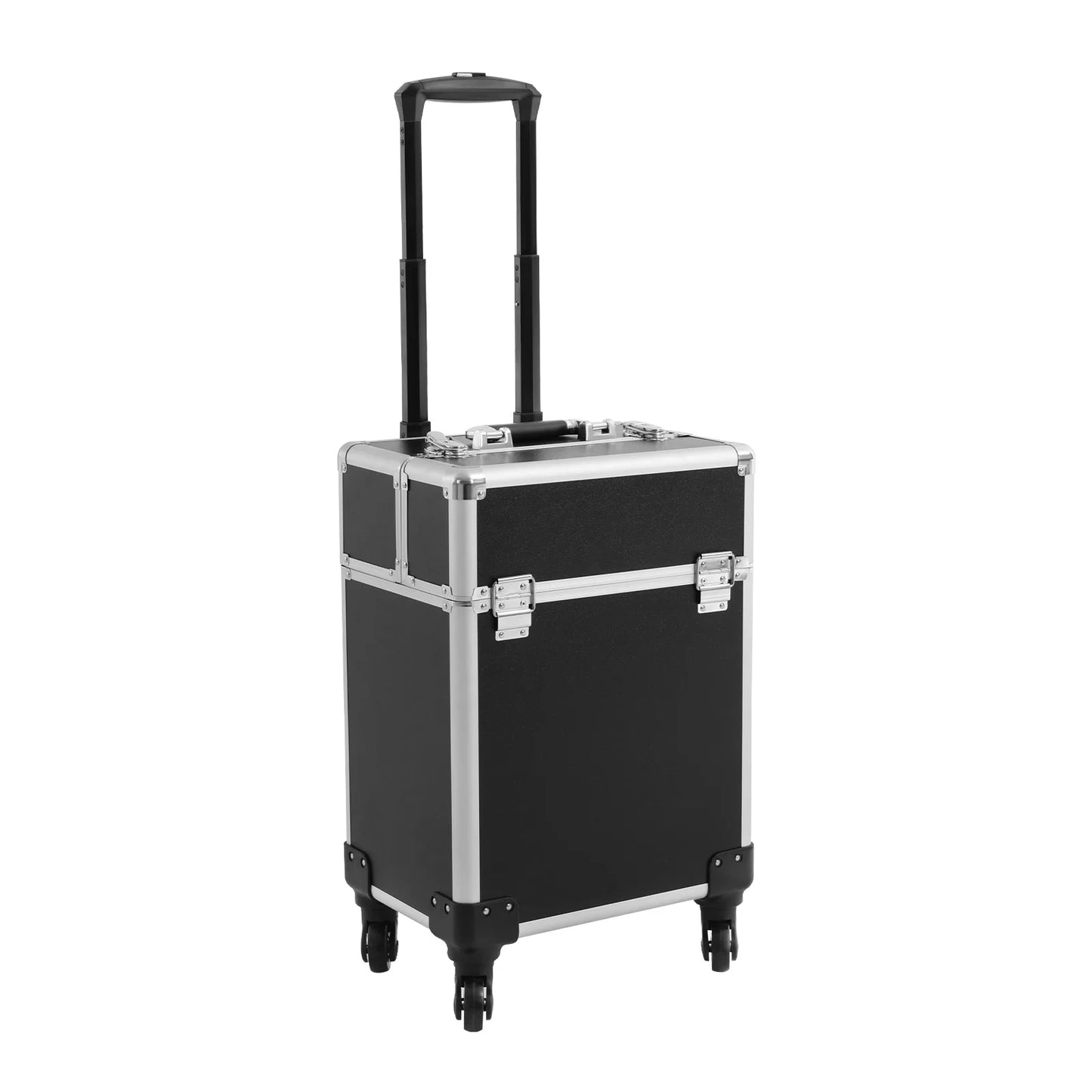 Rolling Makeup Train Case,Cosmetic Trolley with Keys,Hairdressing Travel Case,Large Capacity Trolley Makeup Box,Pink/Black