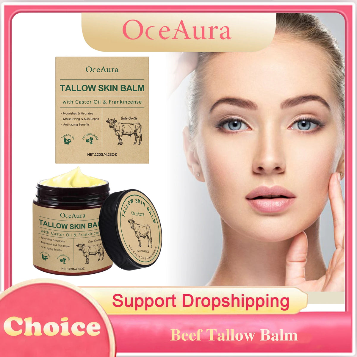 Beef Tallow Moisturizing Balm Wrinkle Remover Brightening Firming Smoothing Repair Fade Fine Lines Soft Facial Nourishing Cream