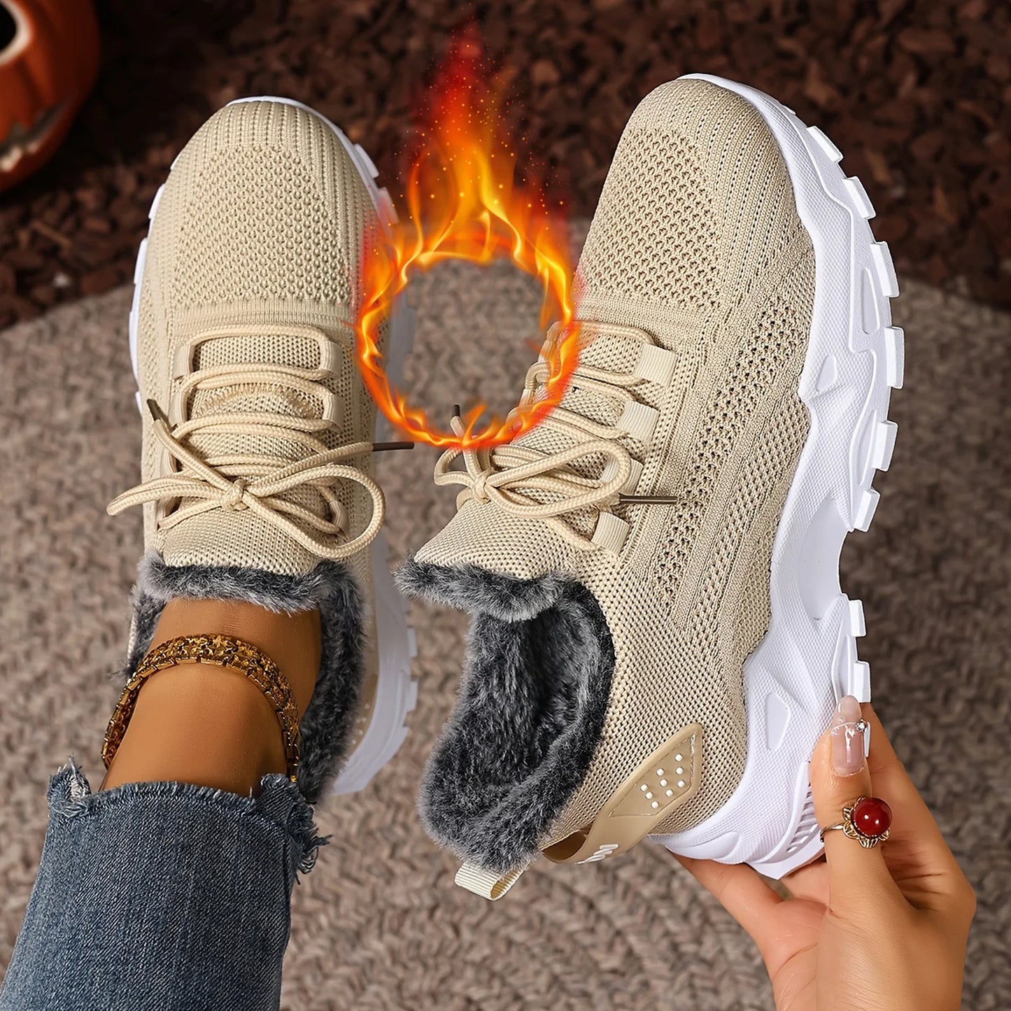 Sneakers Women's Winter Warm Sports Shoes Non Slip Soles Suitable for Cold Weather Outdoor Walking Sports Shoes Ladies Sneakers