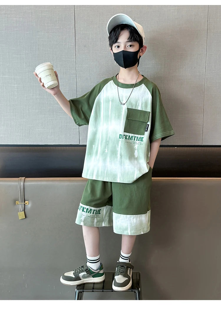 Hot Sale Fashion Baby Boy Suit Summer Casual Clothes Set Top Shorts 2 Piece Outfit Tracksuit for Kids Child Clothing Sets 5-14T