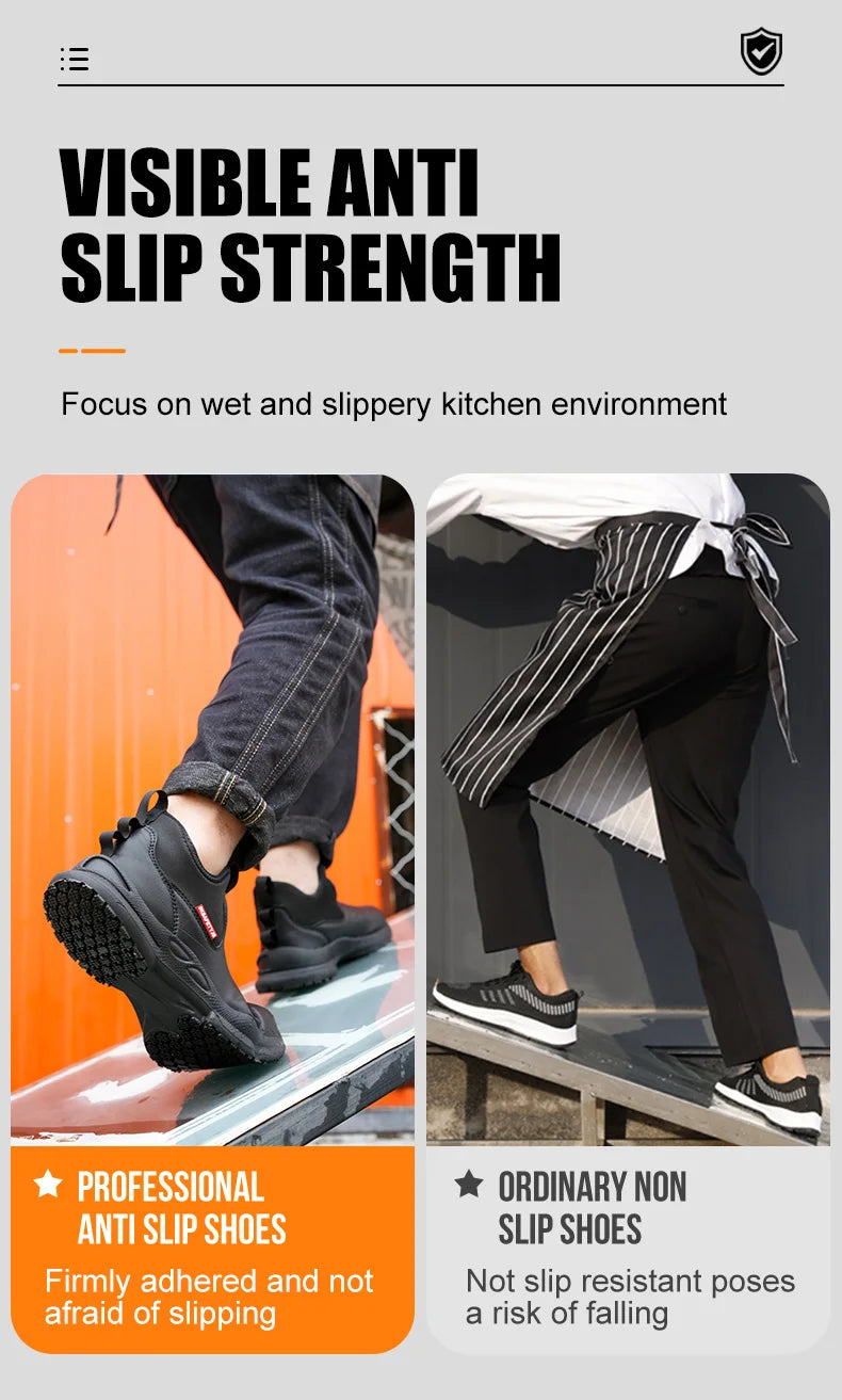 Fashionable men's leather shoes Waterproof and anti slip chef shoes Wear resistant men's casual shoes oil resistance Chef's boot