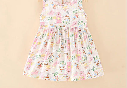 Girls Casual Dresses Flower Printing Sleeveless Casual Dress Toddler Clothes Flower Girl Dresses 2 To 8 Years