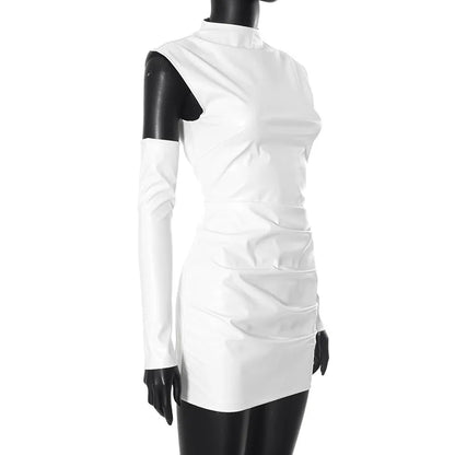 Talenza Women's Leather Vest Dress Sexy PU Leather Vest Short Dress Solid Gloves Pleated Sleeveless Street Y2k Party Club Dress