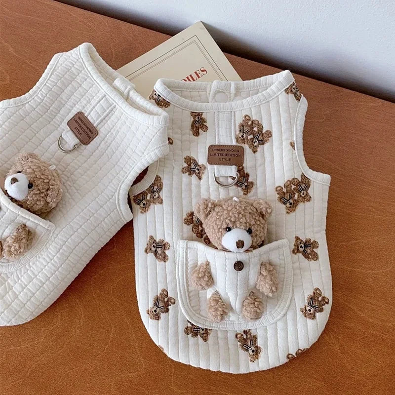 Autumn Winter Cat Fashion Designer Vest Pet Cute Cartoon Soft Shirt Small Dog Harness Chihuahua Poodle Yorkshire Puppy Clothes