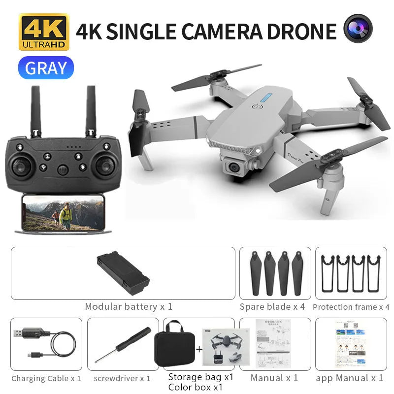 E88 ProIntelligent Folding Drone Supports single/Dual Camera Switching 4KPicture Quality+Wide-angle Shooting WiFiDirect Real-Tim