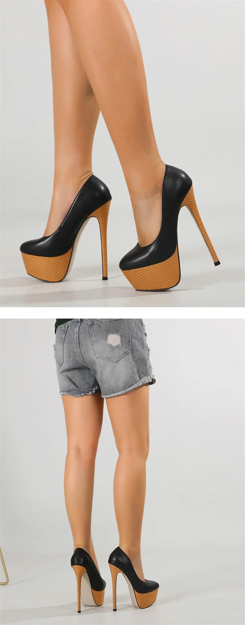 Liyke 2026 New Arrival Woodiness Platform Pumps Women Sexy Slingback Shallow Round Toe 16 CMSuper High Heels Shoes Zapatos Mujer