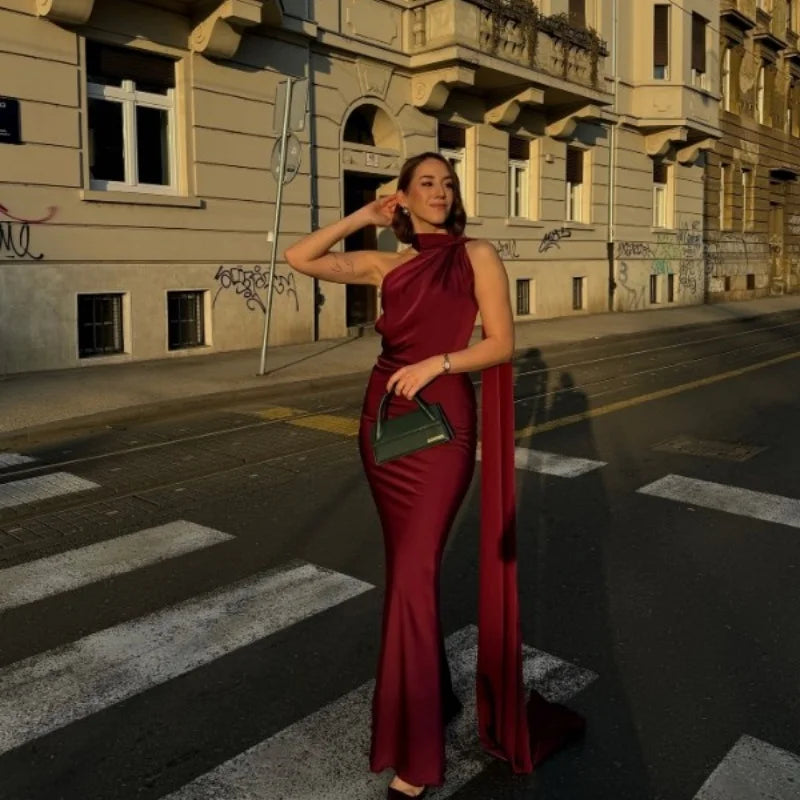 Ribbon Satin Long Party Dress Women Elegant Solid Sleeveless Female Backless Dresses 2026 Summer Autumn Lady Evening Club Gowns