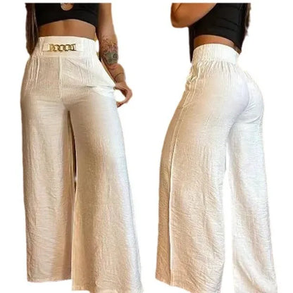 Wide Leg Pants Women Capris Loose Flare Pant Pockets Solid Basics Casual Spliced High Waist Trousers Streetwear Summer 2025