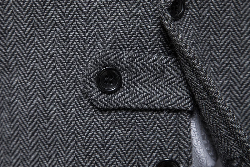 New Men's Retro Lapel Vest Herringbone Coarse Tweed Pockets Suit Vest British Casual Vintage Gentleman Leisure Party Bar Banquet