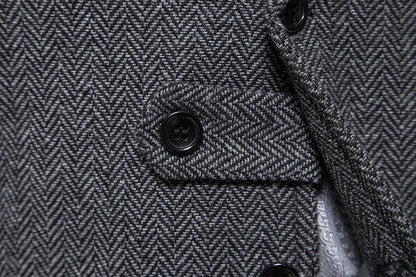 New Men's Retro Lapel Vest Herringbone Coarse Tweed Pockets Suit Vest British Casual Vintage Gentleman Leisure Party Bar Banquet