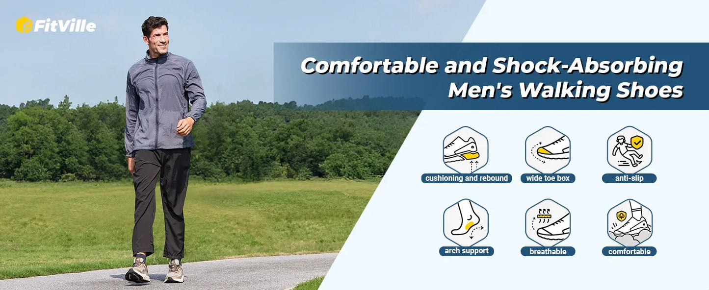 Fitville Newest Walking Shoes For Men Wide Width Thicker Cushioning Sneaker Bouncy Running Shoe Workout Gym Athletic